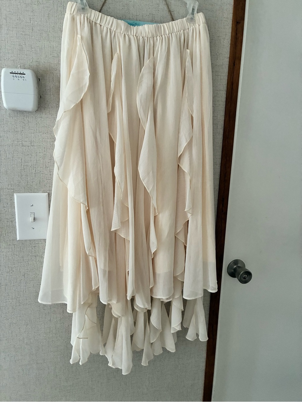 Mustard Seed Cream High-Low Ruffled Maxi Skirt